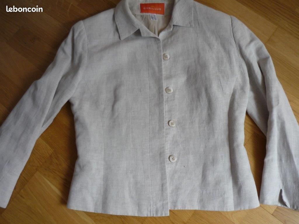 Veste lin grège doublée CYRILLUS t.38 (image 1)