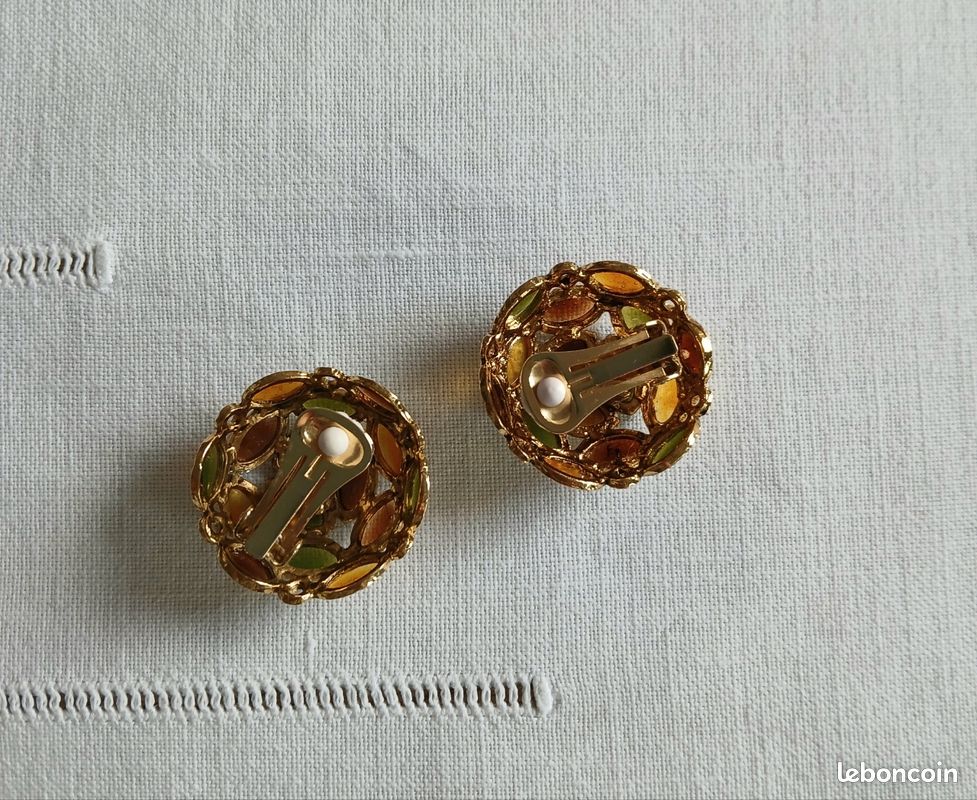 Boucles D'oreilles Clips Vintage Or Et Cristal - Ancien Bijou état Impeccable - Modèle *2916