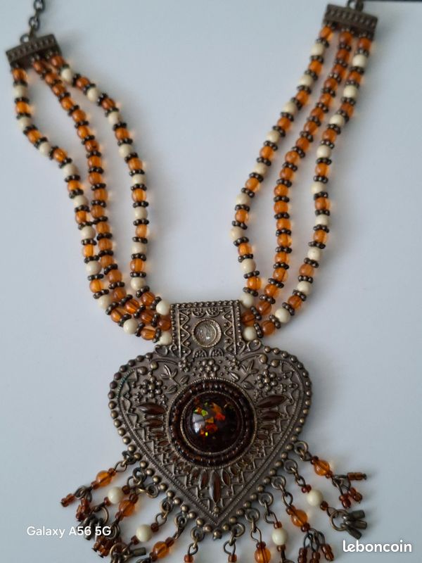 Collier Perles Et Acier Style Ethnique Berbère - Occasion