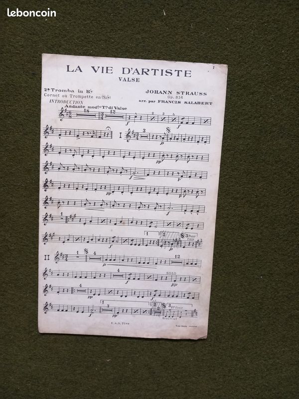 Partition musique ancienne 'La Vie d'Artiste' (image 1)