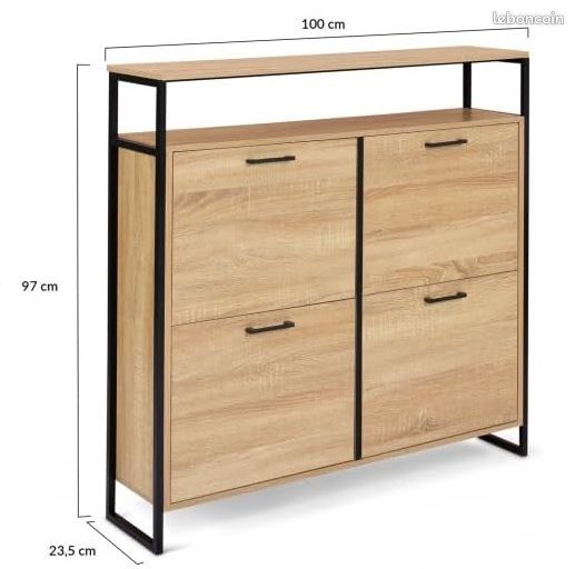 Meuble à chaussures 16 paires 4 portes avec étagère supérieure design industriel (image 3)
