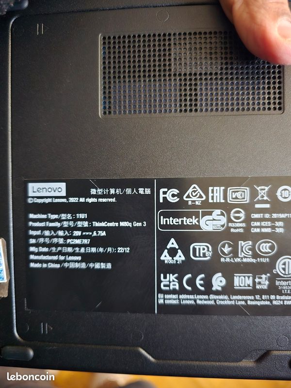 Lenevo Thinkcentre M80q Gen3 I7 12gen Pro DDR5 16 go Tout Neuf Prix Intéressé (image 3)
