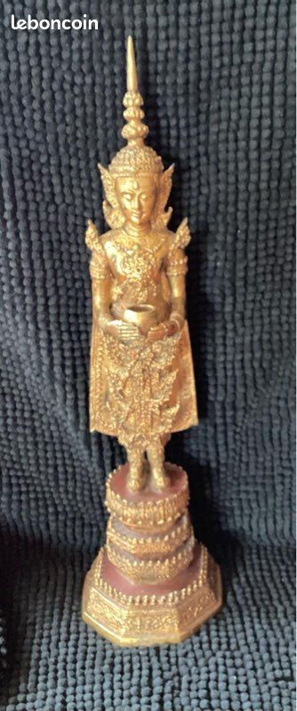 Grande statue de bouddha Thaïlandaise Bronze doré XXème 50 cm (image 4)