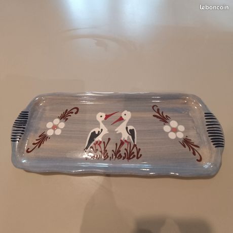Plat à Four Alsacien En Céramique Cigogne, Forme Ovale, 32cm, Bon état