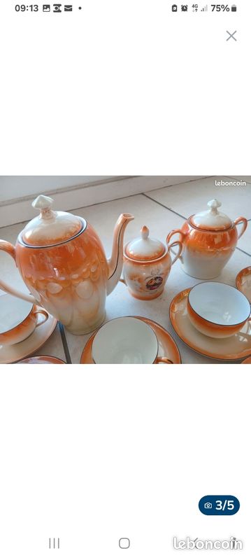 Service complet à café - thé porcelaine fine orange blanc (image 3)