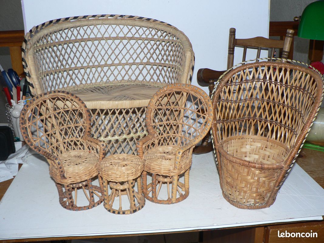Mobiliers miniature rotin poupée mignonnette circa début 1900