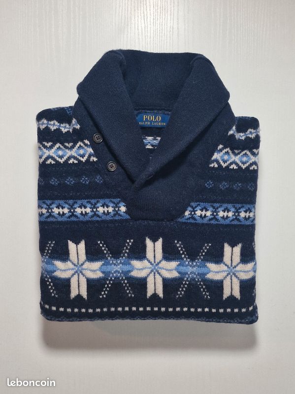 Pull en laine Ralph Lauren col châle motifs nordiques taille L homme (image 10)