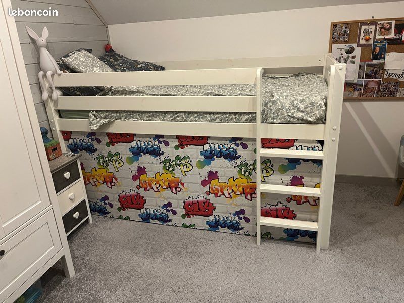 Lit Mezzanine Enfant (90x190) avec Matelas Neuf, Cabane Secrète (image 3)