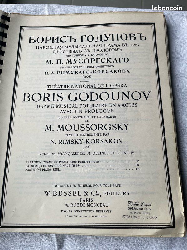 Boris Godounov opéra version française, partition opéra, Paris 1911 (image 5)