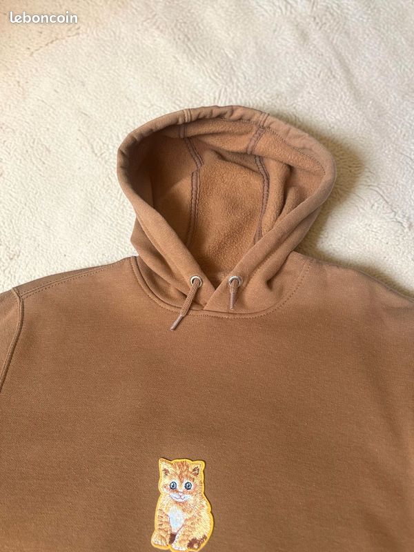Sweat à Capuche Carhartt Marron Carhartt Brown Customisé Chat - Taille XS (image 6)