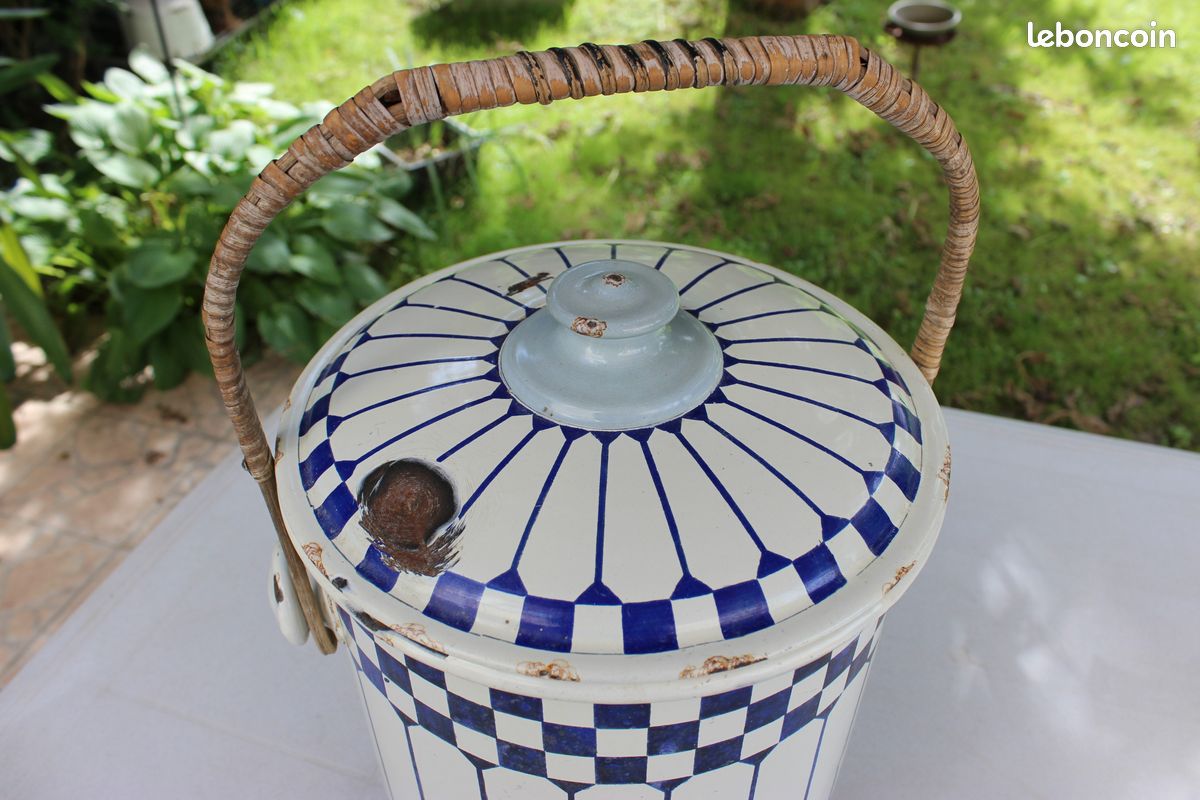 Pot à Sucre Ancien En Tôle émaillée – France – État Moyen (défauts)