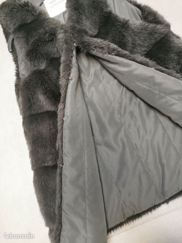 Gilet LOFT Col Fausse Fourrure – Gris Anthracite – Taille M – Occasion