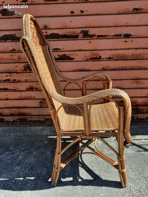 Ancien GRAND FAUTEUIL en ROTIN et CANNAGE Vintage Années 30s 40s Déco Maison Terrasse (image 9)