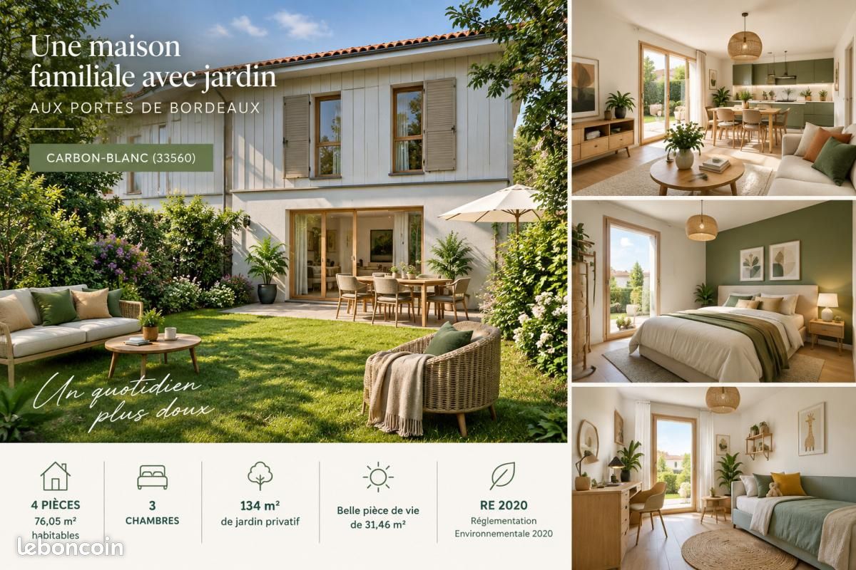 Maison 4 pièces 76 m² · à Carbon-Blanc · 76 m² · 308 400 €