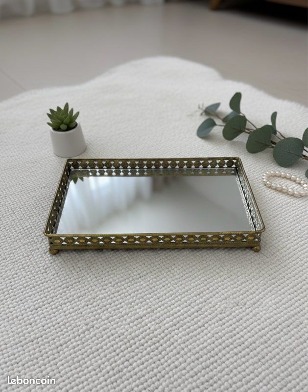 Plateau De Service Rectangulaire En Métal Doré - Style Vintage - Occasion