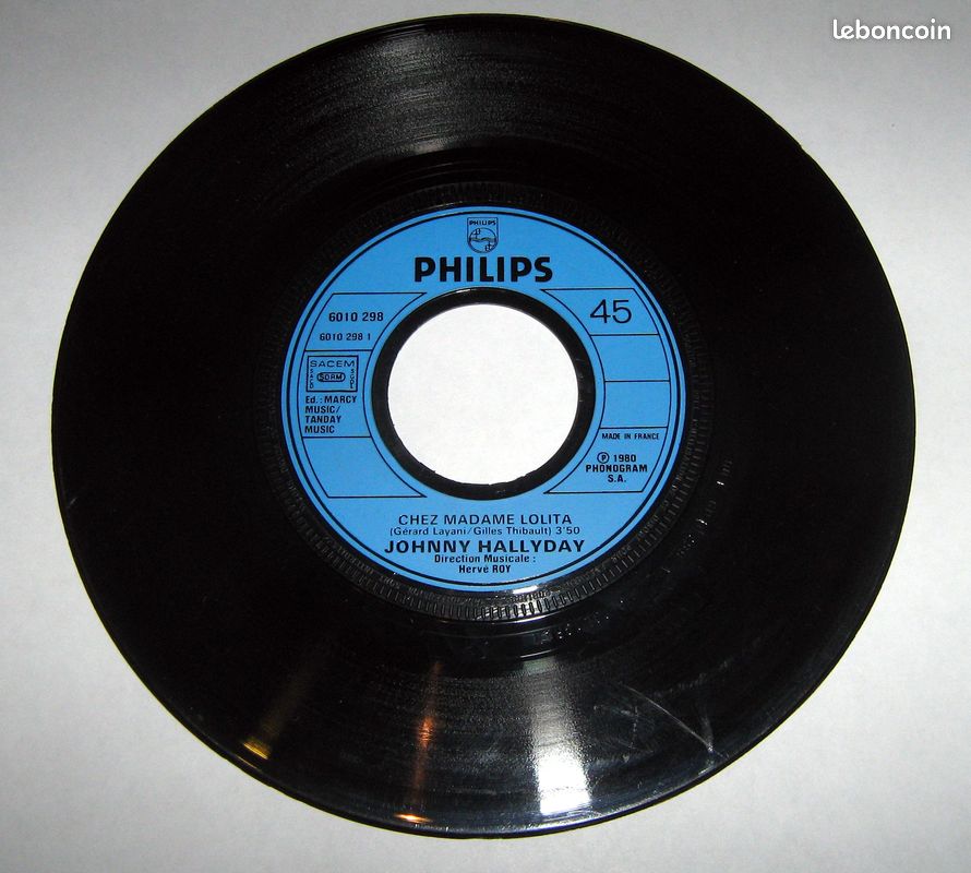 JOHNNY HALLYDAY - 45 tours - CHEZ MADAME LOLITA - SANS POCHETTE - 1980 (image 1)