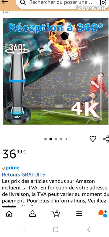 Antenne TV Intérieure Puissante – Réception Jusqu'à 500 Km, 360°, Compatible 4K 1080P, Filtre 4G, Base Magnétique