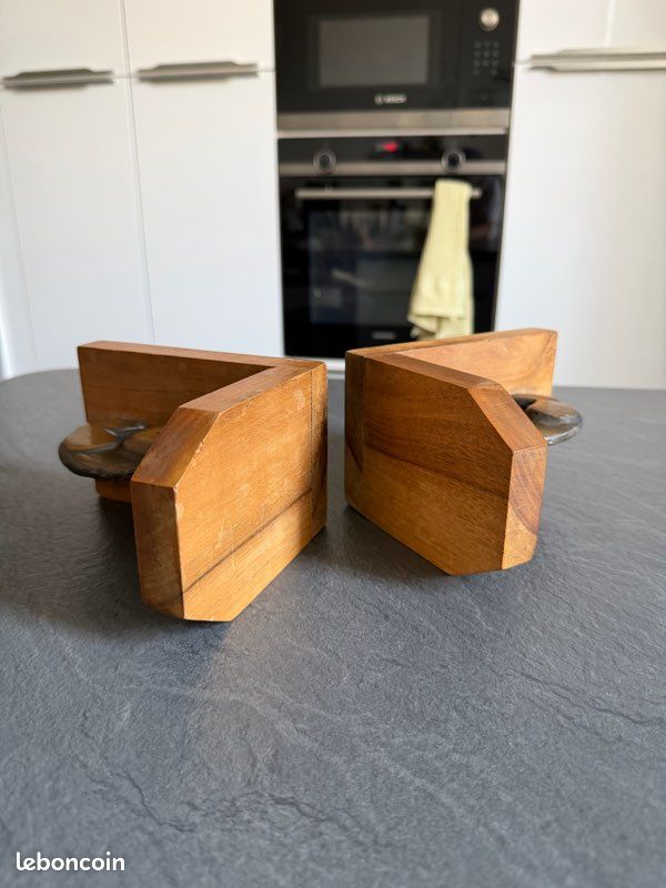 Paire de serre-livres chats en bois et métal patiné – Art Déco (image 4)