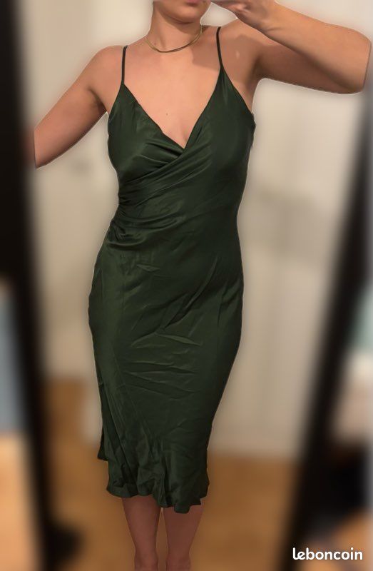 Satin Effect Zara Robe Verte Satin SATIN LACE DRESS Gray Green ZARA United  States