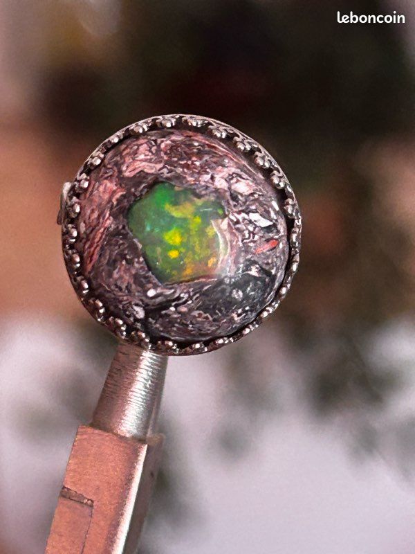 Bague En Argent 925 Avec Une Vraie Opale De Feu - Pierre Naturelle Vibrante - Neuf Sans Boîte