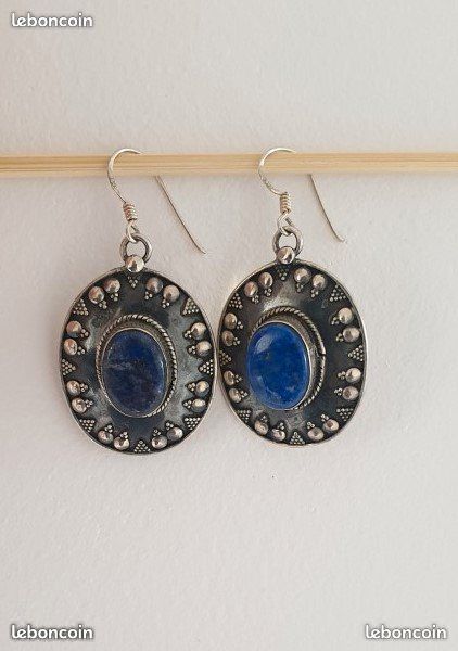 Boucles D’oreilles Vintage Dorées à Clips – Avec Lapis Lazuli (occasion)
