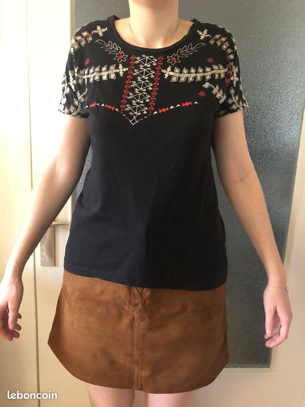 Tee-shirt Ajouré Monoprix - Taille 40 - Bleu - Coton/Polyamide - Occasion Très Bon état