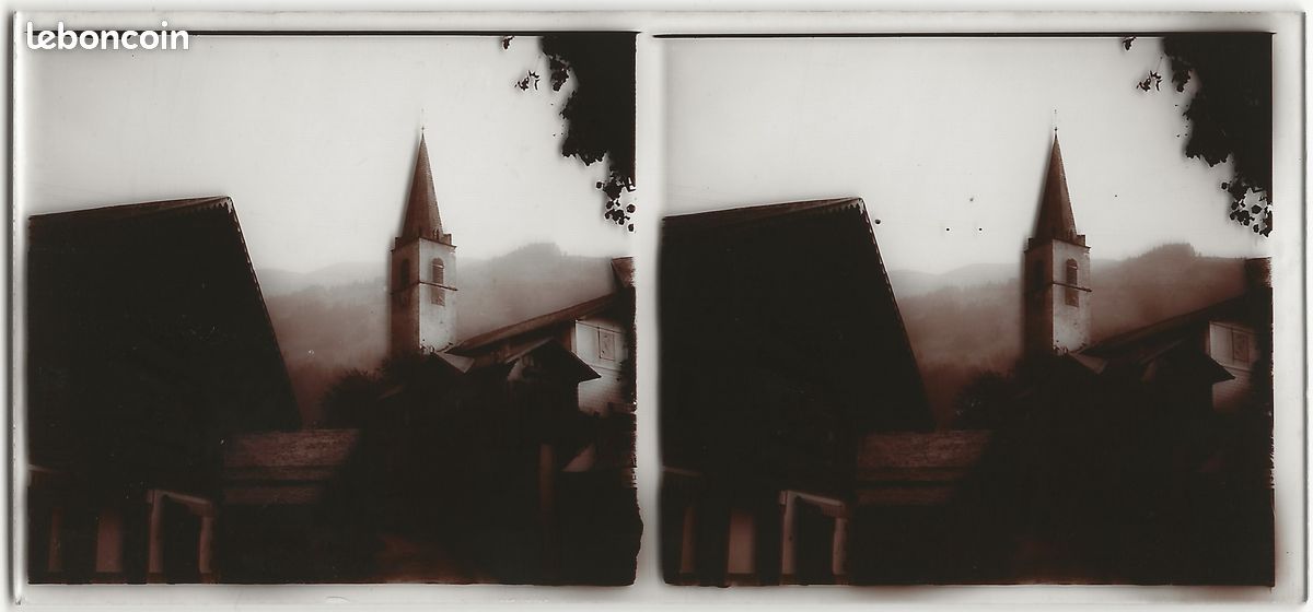 Village de montagne, Plaque verre photo stéréo, positif noir & blanc 6x13 cm 0613019 (image 2)