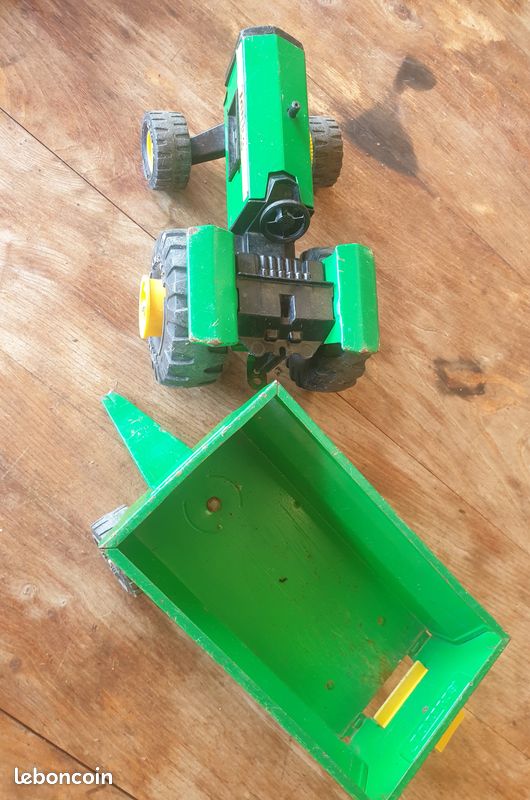 Tracteur Tonka Jaune Avec Sa Remorque – Jouet Ancien D’occasion – Jeu De Construction