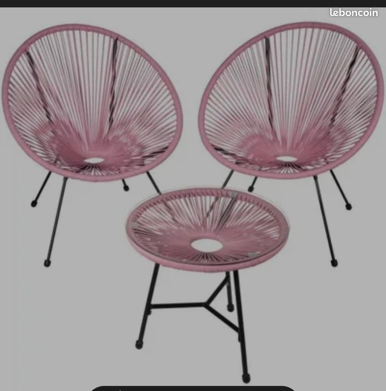 2 chaises et table balcon rose (image 1)