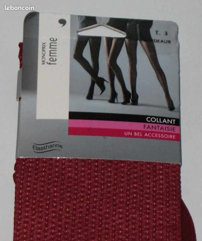 MONOPRIX – Collant Résille Bordeaux – T3 – NEUF Vêtements
