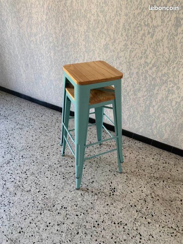 Lot de 2 tabouret Cocktail Scandinave design bleu ciel (image 7)