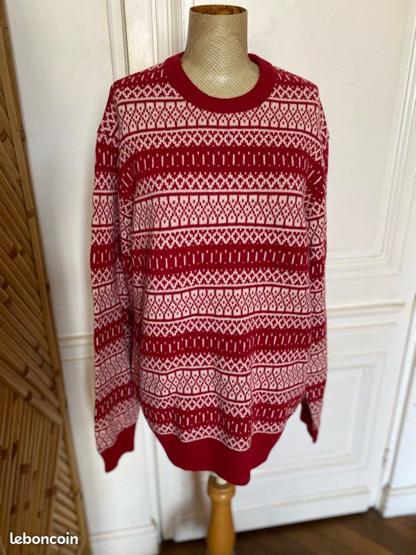 Chic pull neuf laine rouge/blanche Monoprix T XL Vêtements