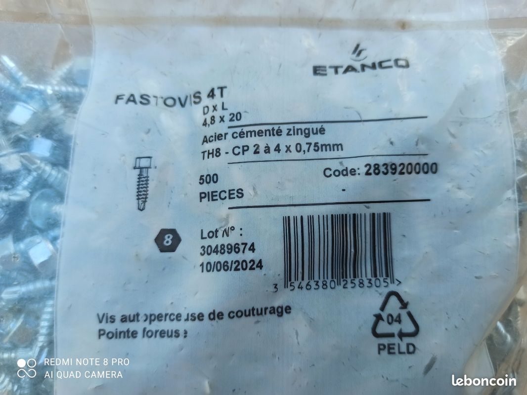 Vis bac acier Fastovis Etanco 4,8x20 acier zingué (image 1)