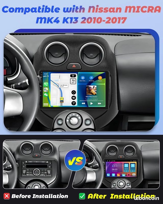 Autoradio Hikity 2+64G Android 13 pour Nissan Micra MK4 K13 (2010-2017) (image 2)