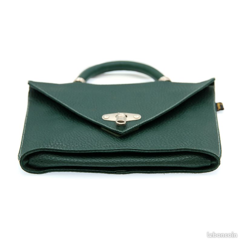 Sac à Main Vintage Paquetage - Toile Et Cuir - Couleur Vert Avocat - Occasion