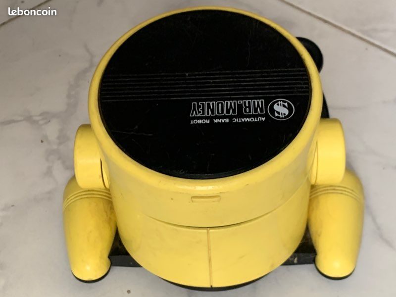 Tirelire Robot Tomy Mr. Money - Vintage Années 80 - Jaune - Fonctionne - Rare