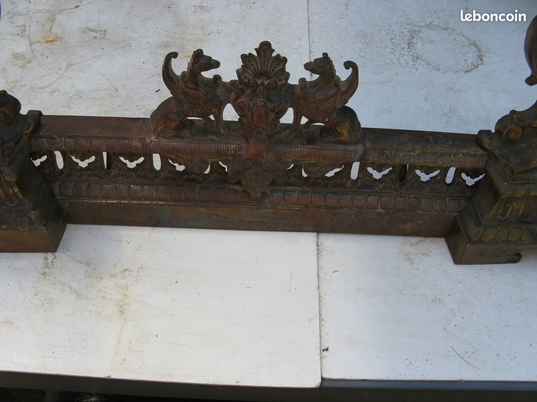 Bronze XIXème chenets avec sa barre de cheminée (image 10)