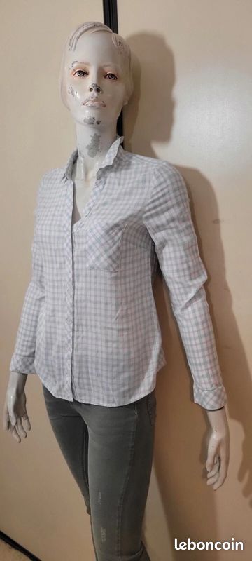 Chemise Homme Burton Manches Longues Grise à Carreaux - Taille L - Occasion Très Bon état