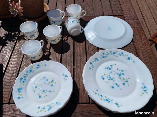 18 ASSIETTES FLEURS BLEUES VICTORIA 5494 ARCOPAL 6 x plate creuse dessert - Vendu