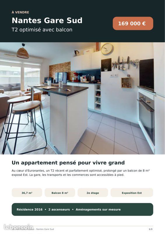 Appartement 2 pièces 37 m² · à Nantes · 37 m² · 169 000 €