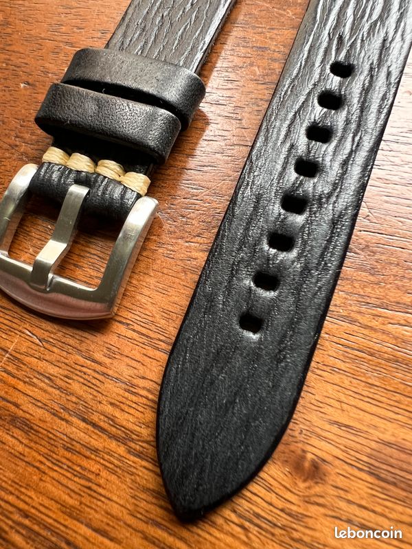 Bracelet De Montre Vintage En Cuir Noir – Style Rétro Sans Marque