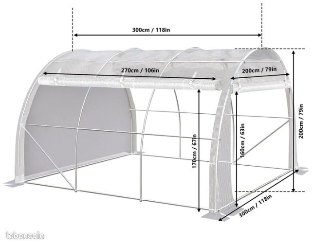 Serre de jardin Transparente 3x2x2m bâche relevable (image 3)