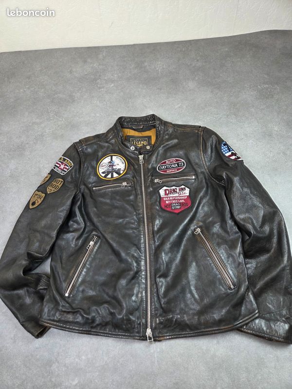 Veste en cuir d'agneau moto taille XL full zip (image 1)