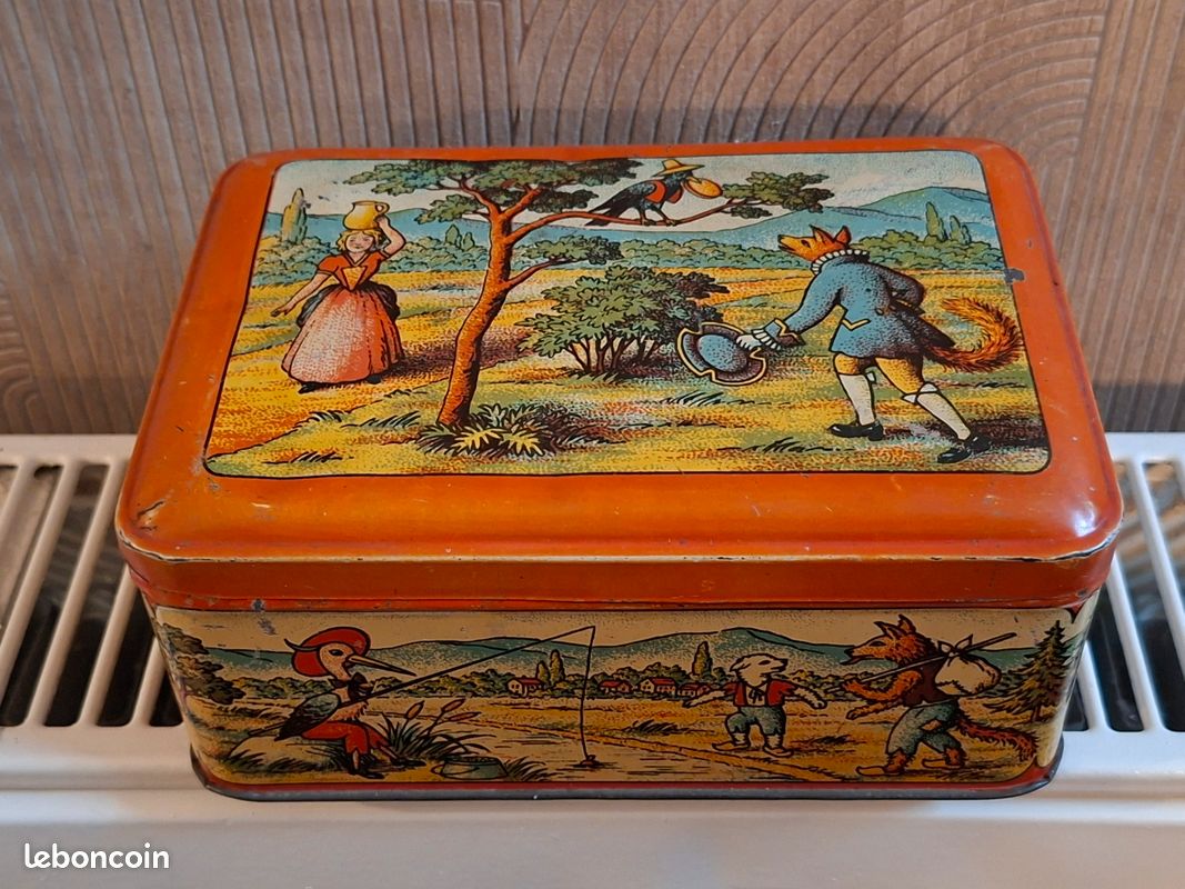 Boite tôle lithographiée Damoiseau Fables La Fontaine - Antiquités