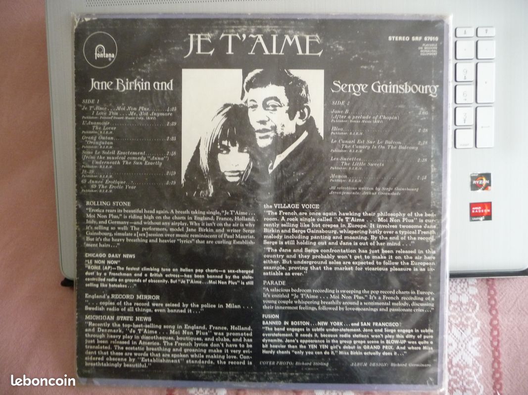Vinyle 33T Jane Birkin "Je t'aime" 1969 original (image 2)