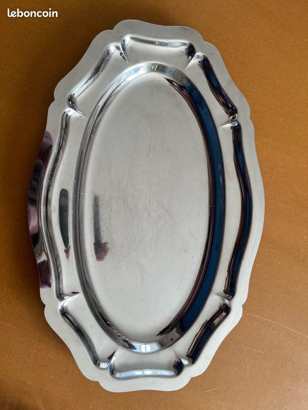Plat En Inox Vintage Avec 4 Raviers En Verre, Années 70, Super état