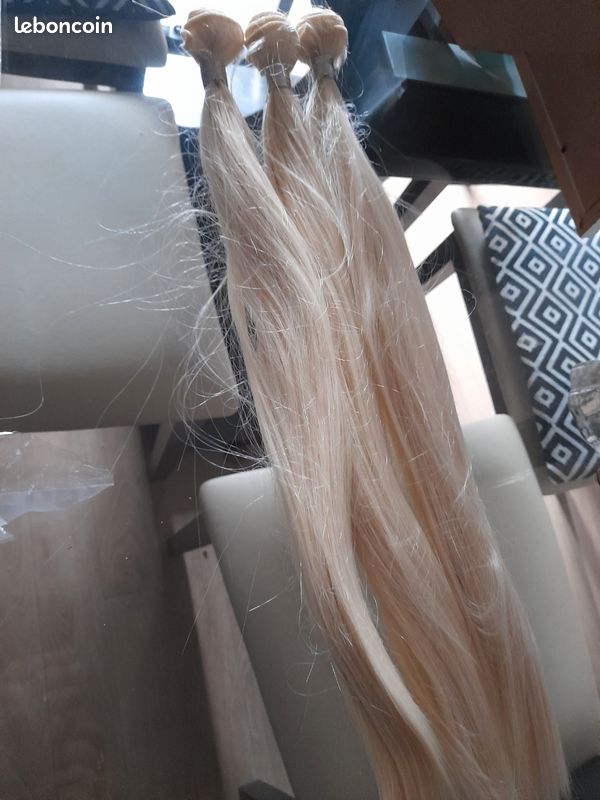 Lot de 3 rajouts cheveu blond tres clair synthétique (image 1)