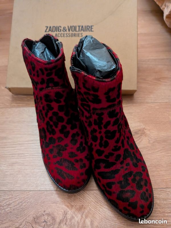 Bottines Zadig & Voltaire En Cuir Bordeaux – Taille 39 – Neuf Avec Emballage