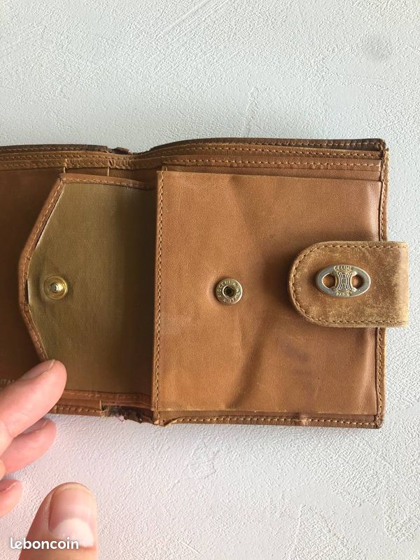Portefeuille Céline Vintage – Cuir Beige/marron – Double Pli Avec Porte-cartes