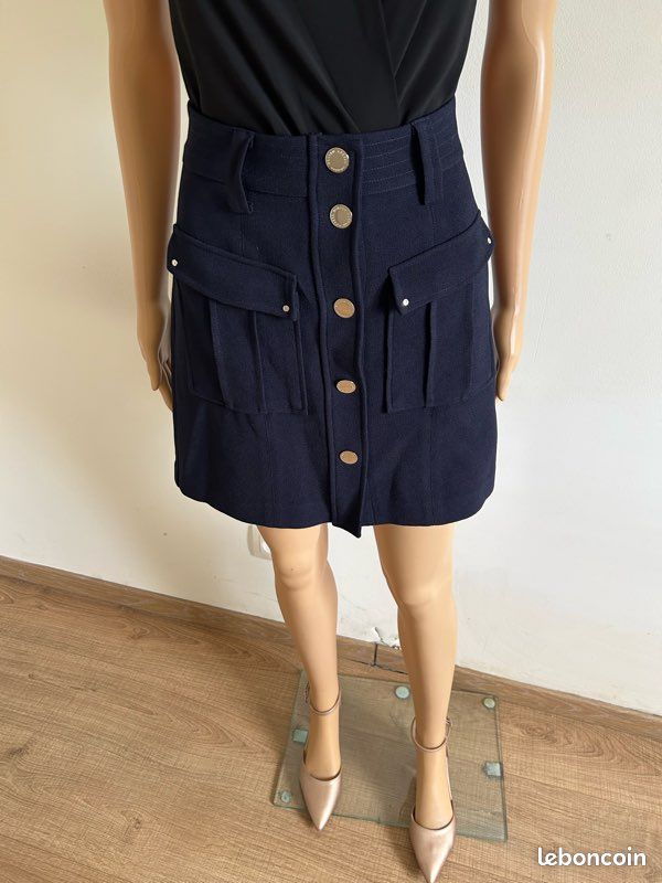 Jupe Courte A-line Margaret M - Bleu Marine - Taille S - Motif Géométrique - NEUVE
